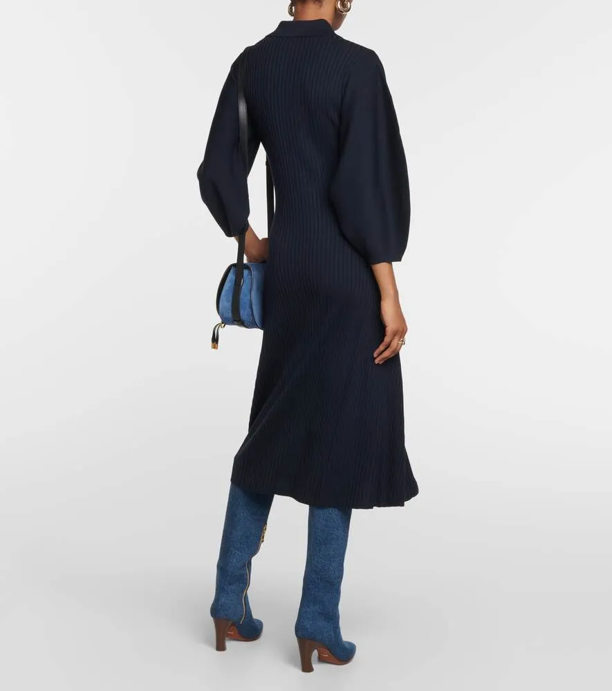 CHLOÉ Ribbed Wool Maxi Dress, Blue