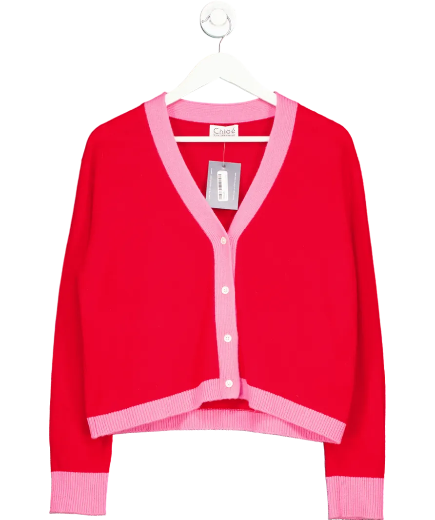 Chloe schuterman Red Colour Block Cashmere Cardigan UK S/M
