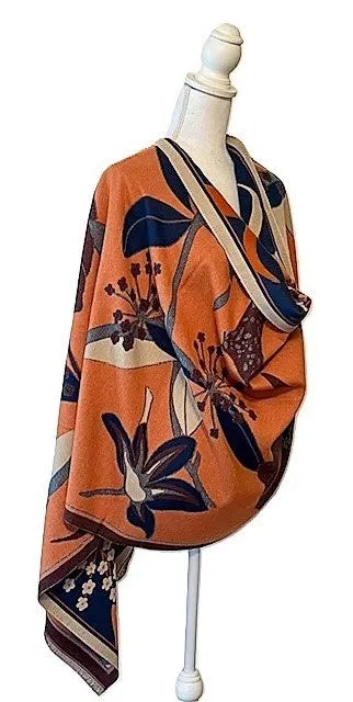 Cozy Cashmere Feel Travel Blue/Orange Reversible Wrap – Artisan Shawl