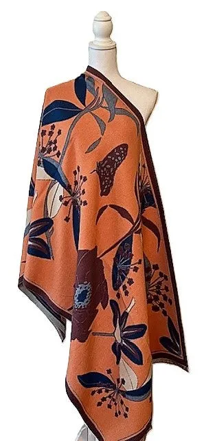 Cozy Cashmere Feel Travel Blue/Orange Reversible Wrap – Artisan Shawl