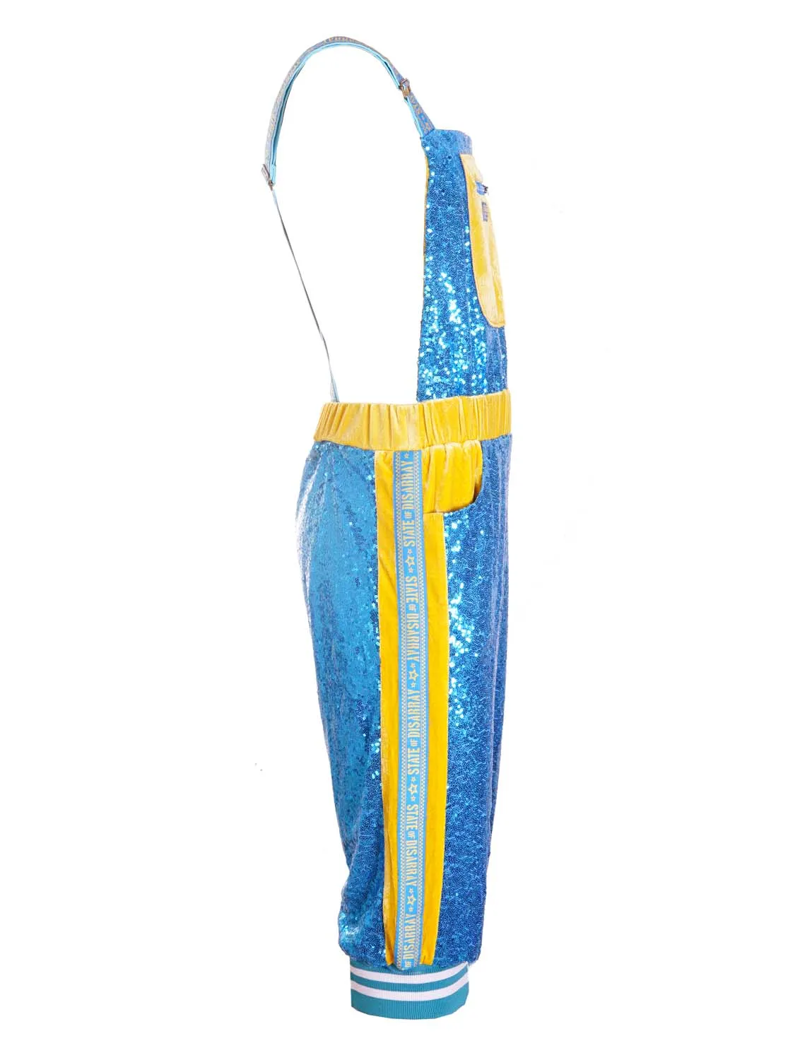 Crystal Blue | Cropped Sequin Dungarees | Unisex