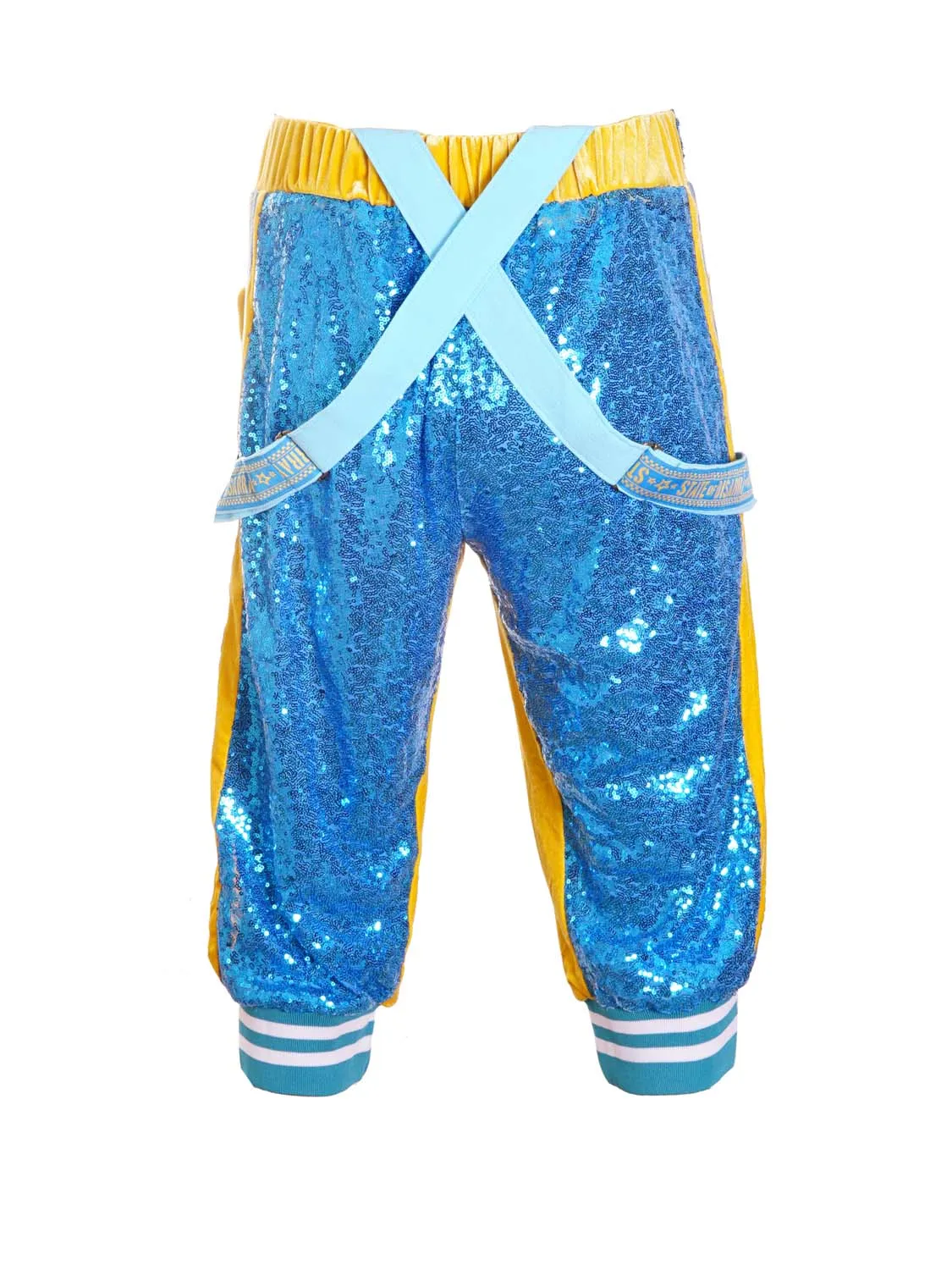 Crystal Blue | Cropped Sequin Dungarees | Unisex