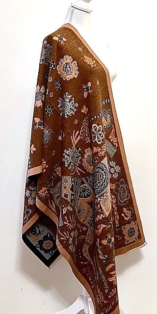 Equestrian Turquoise Orange Print Reversible Wrap - Artisan Shawl