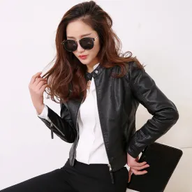 European Style O Neck Collar Pu Leather Jacket  New Fashion Motorcycle Leather Clothing Women Slim PU Locomotive Jackets