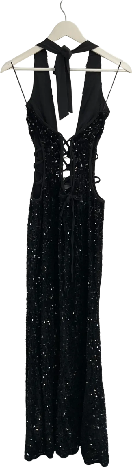Fashion Nova Black Halter Neck Sequin Maxi Dress UK S