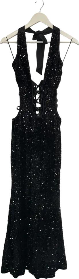 Fashion Nova Black Halter Neck Sequin Maxi Dress UK S