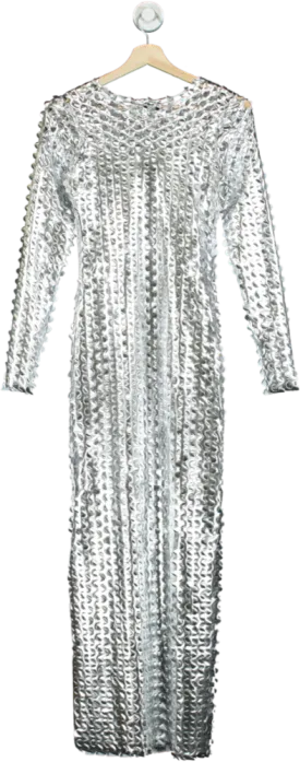 Fashion Nova Silver Sequin Long Sleeve Maxi Dress UK S