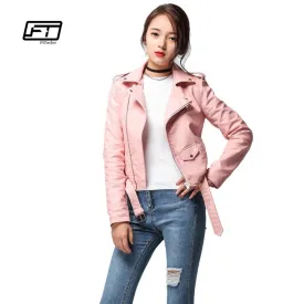Fitaylor 2018 Spring Autumn Women Faux Soft Leather Jacket Long Sleeve Pink Biker Coat Zipper Design Motorcycle PU Red Jacket