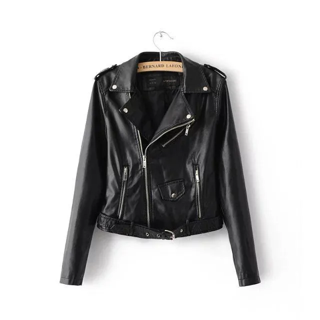 Fitaylor 2018 Spring Autumn Women Faux Soft Leather Jacket Long Sleeve Pink Biker Coat Zipper Design Motorcycle PU Red Jacket
