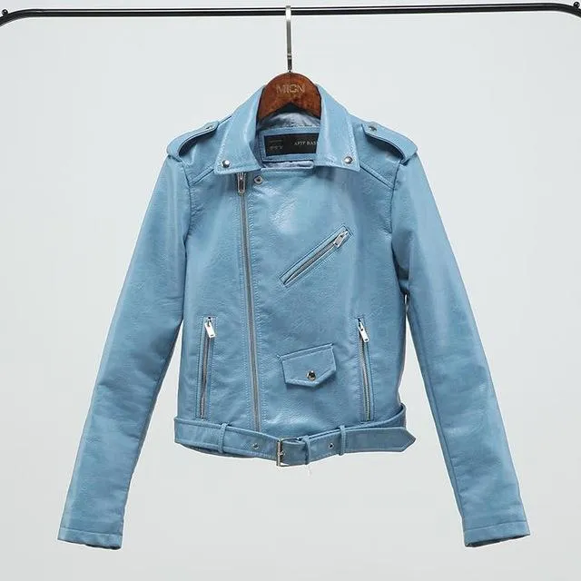 Fitaylor 2018 Spring Autumn Women Faux Soft Leather Jacket Long Sleeve Pink Biker Coat Zipper Design Motorcycle PU Red Jacket