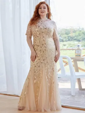 Floral Sequin Print Maxi Long Plus Size Mermaid Tulle Dresses