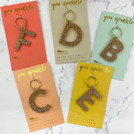 Glitter Gold Initial Keychains