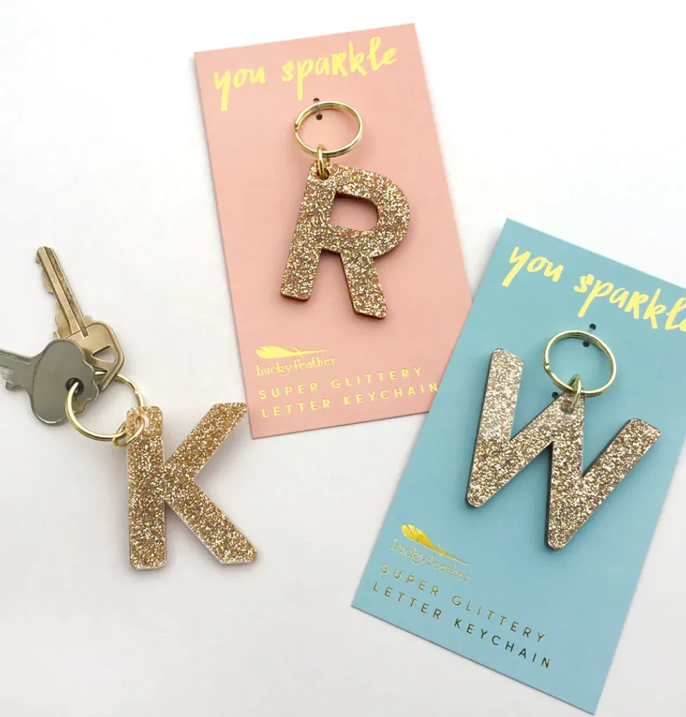 Glitter Gold Initial Keychains