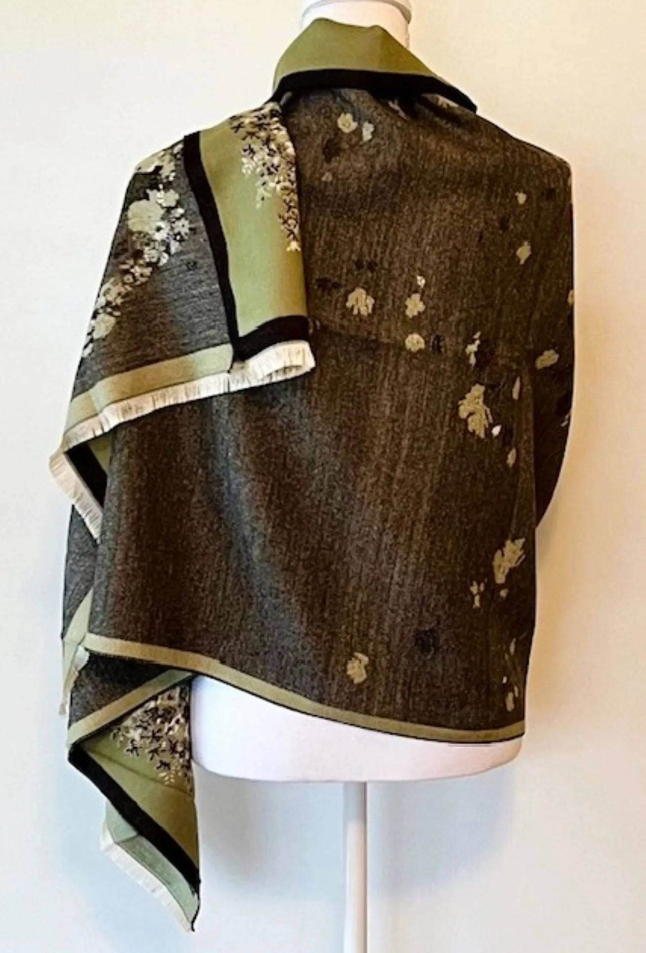 Green and Gray Reversible Wrap With A Cashmere Feel: Artisan Shawl