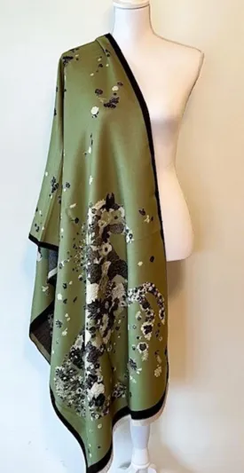 Green and Gray Reversible Wrap With A Cashmere Feel: Artisan Shawl