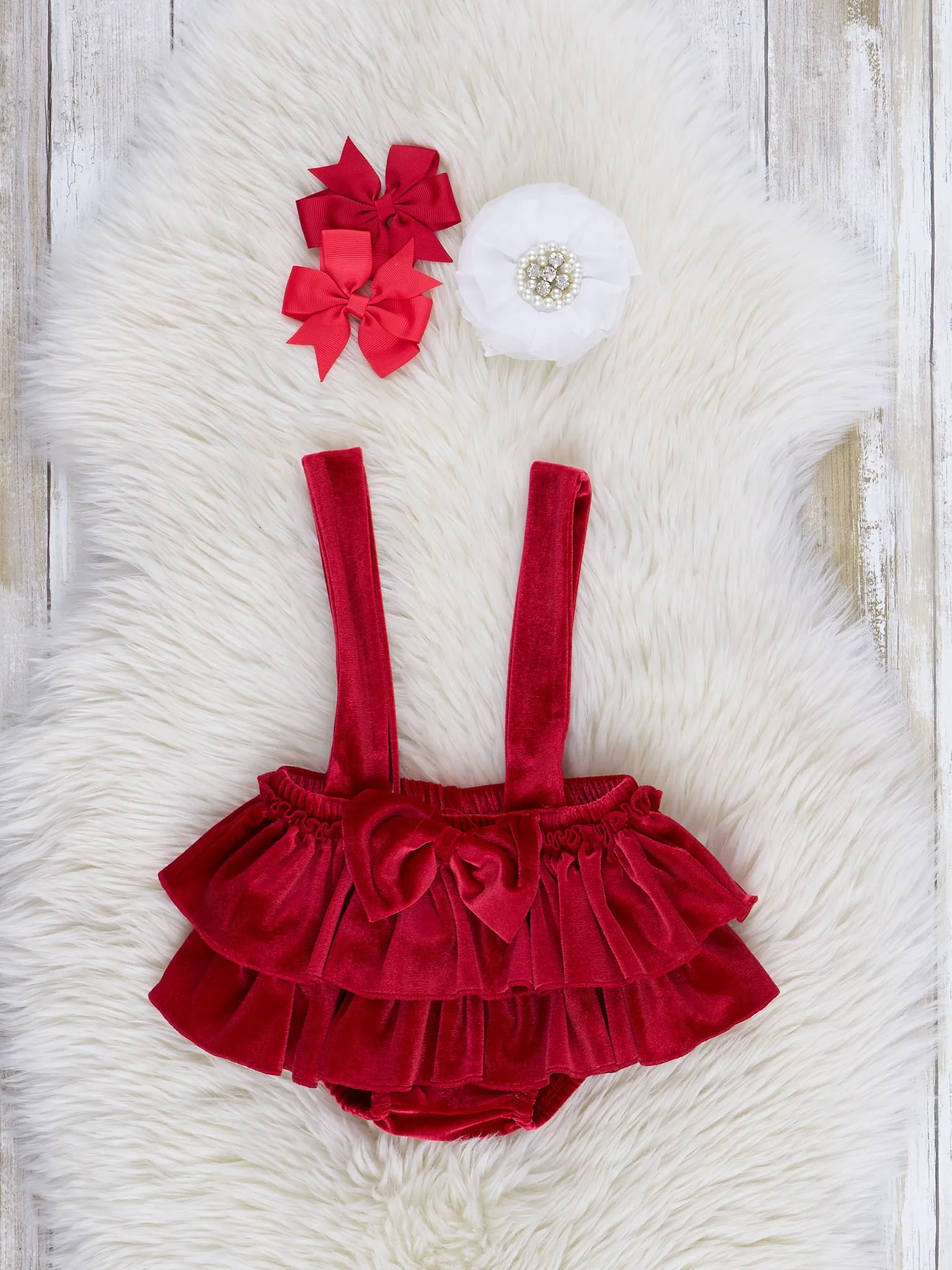 Holiday Cheer Velvet Bloomer Overalls