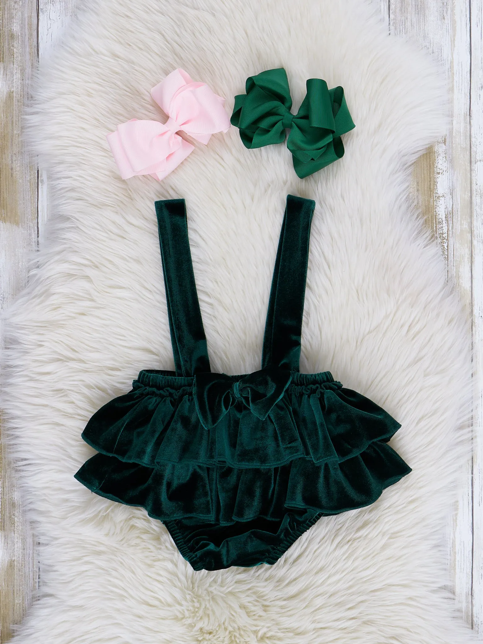 Holiday Cheer Velvet Bloomer Overalls