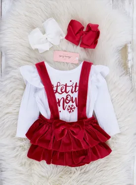 Holiday Cheer Velvet Bloomer Overalls