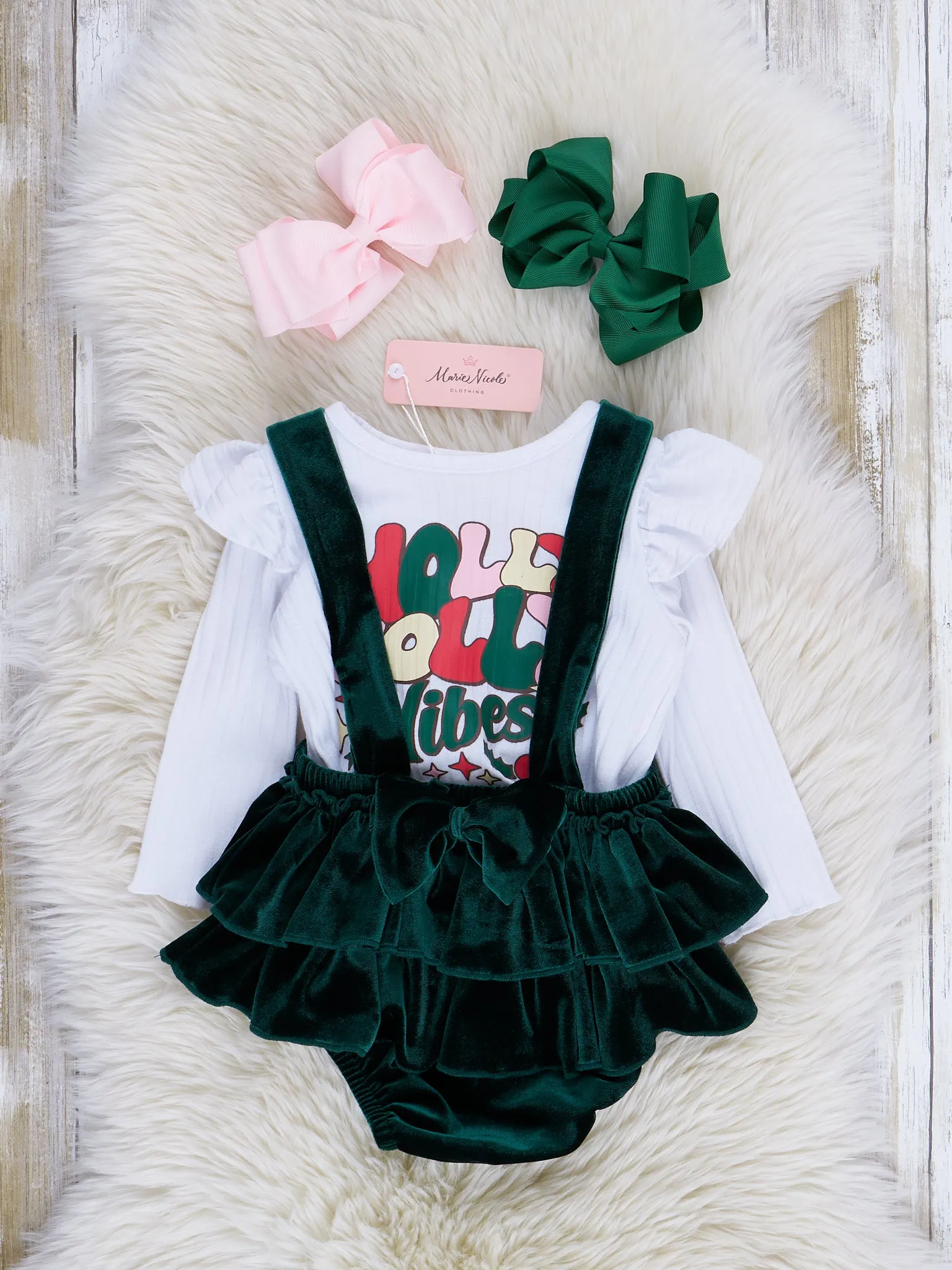 Holiday Cheer Velvet Bloomer Overalls