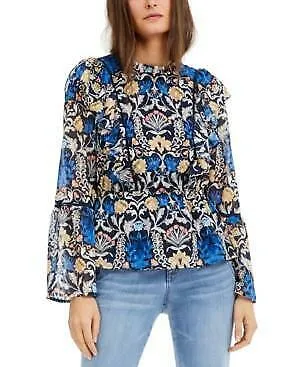 INC Womens Floral Print Ruffled Blouse, Size Large