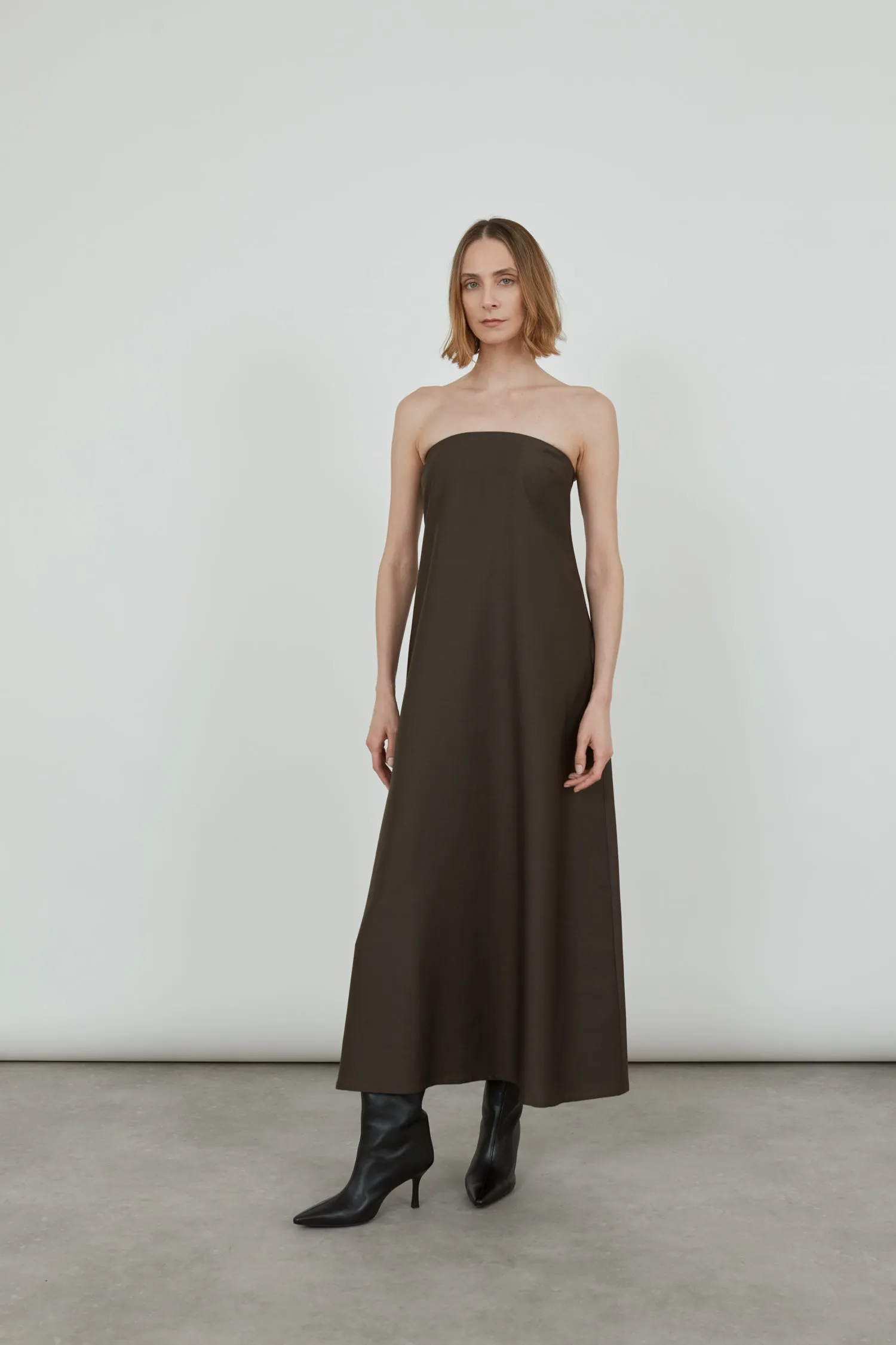 Joan dress | Chocolate - Wool-silk blend