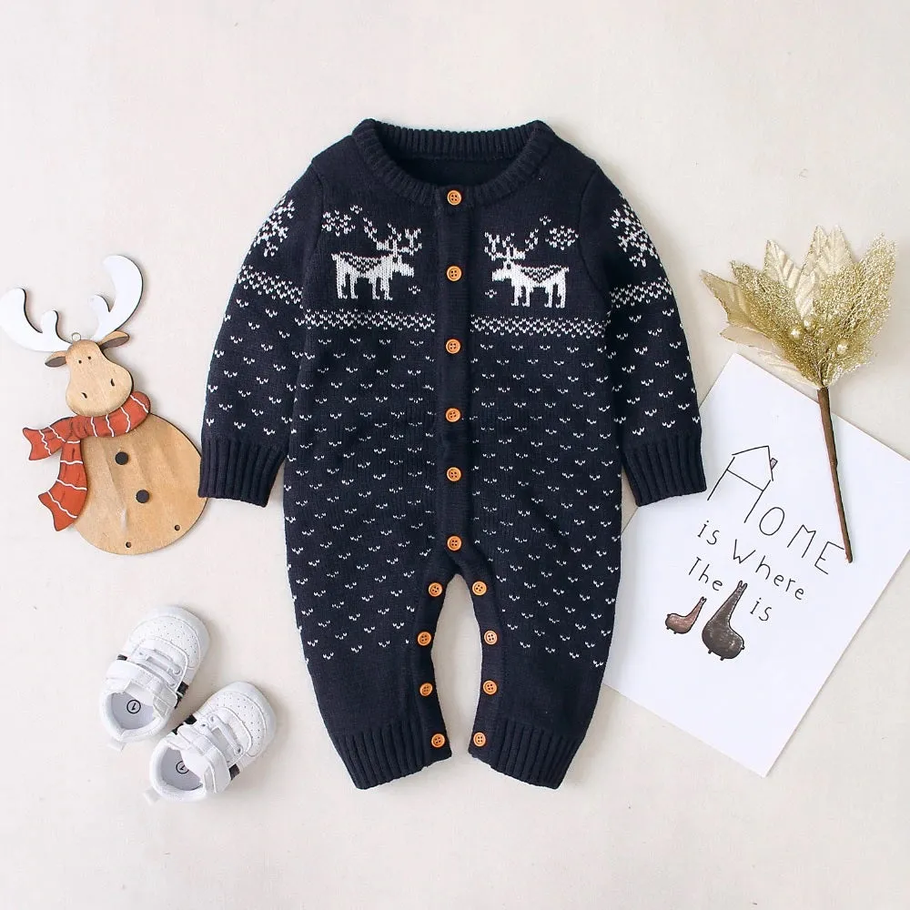 Knitted Button Deer Jumpsuit
