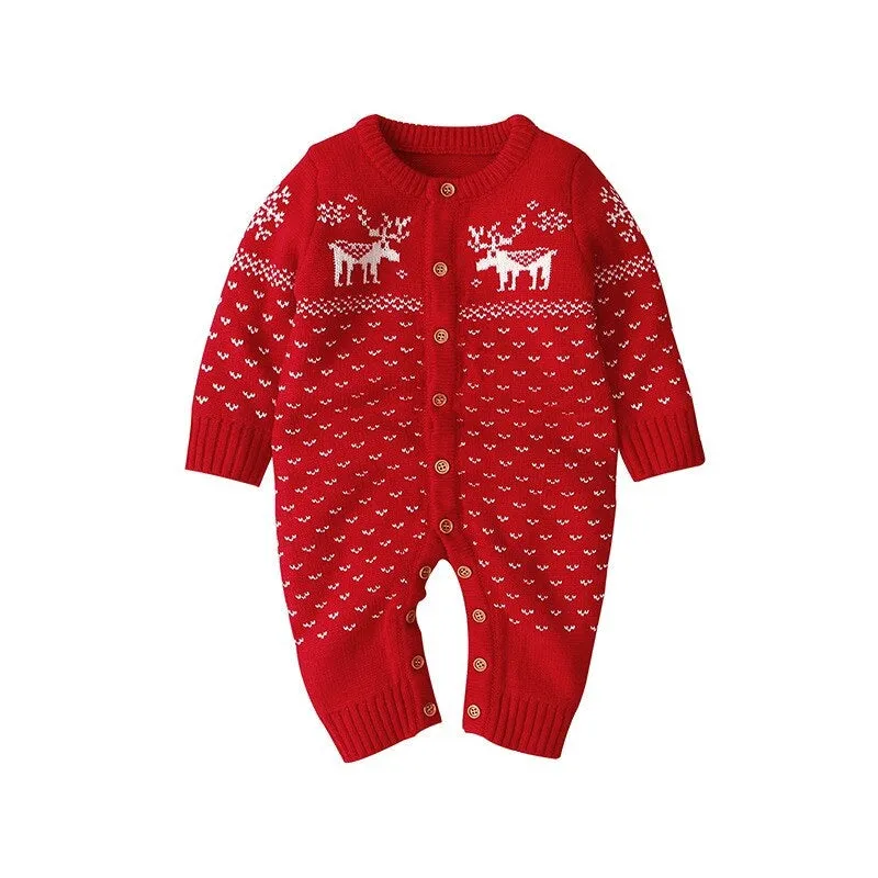 Knitted Button Deer Jumpsuit