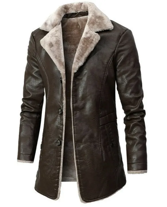 Mens Cary Front Button Faux Fur Lined Leather Coat