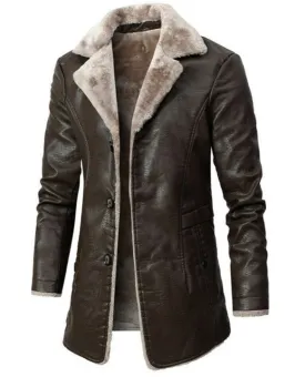 Mens Cary Front Button Faux Fur Lined Leather Coat