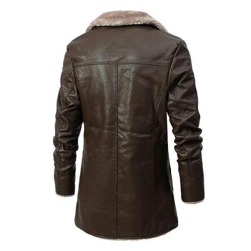 Mens Cary Front Button Faux Fur Lined Leather Coat