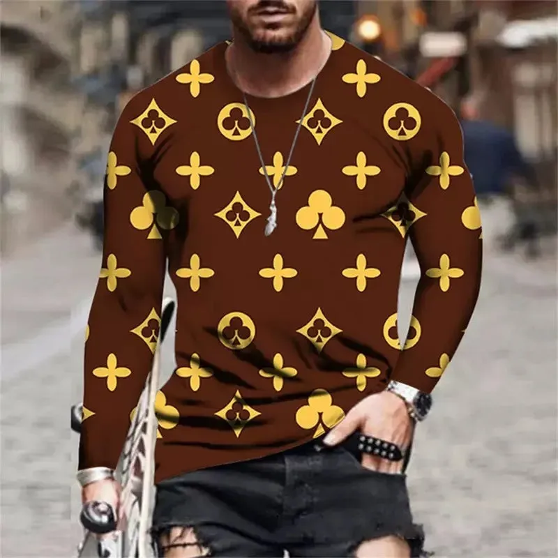 Men's Casual Long Sleeve Round Neck 3D Digital Printed T-Shirt