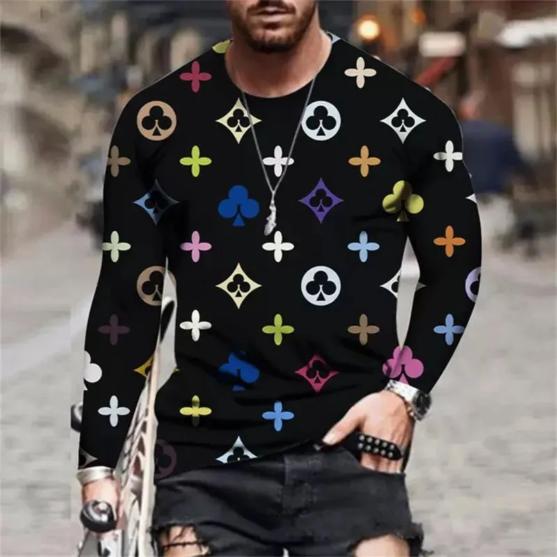 Men's Casual Long Sleeve Round Neck 3D Digital Printed T-Shirt