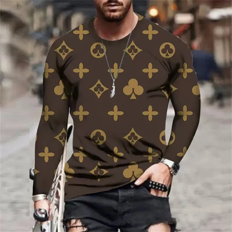 Men's Casual Long Sleeve Round Neck 3D Digital Printed T-Shirt
