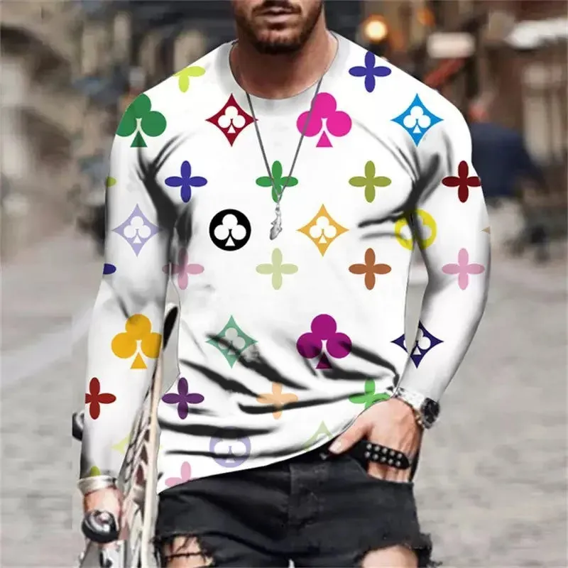 Men's Casual Long Sleeve Round Neck 3D Digital Printed T-Shirt