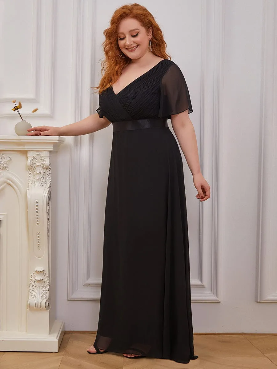 Monica | High Waist Maxi Chiffon Bridesmaid Dress with Short Sleeves
