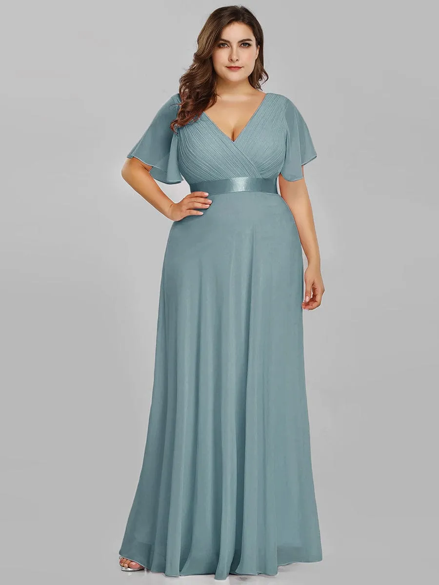 Monica | High Waist Maxi Chiffon Bridesmaid Dress with Short Sleeves