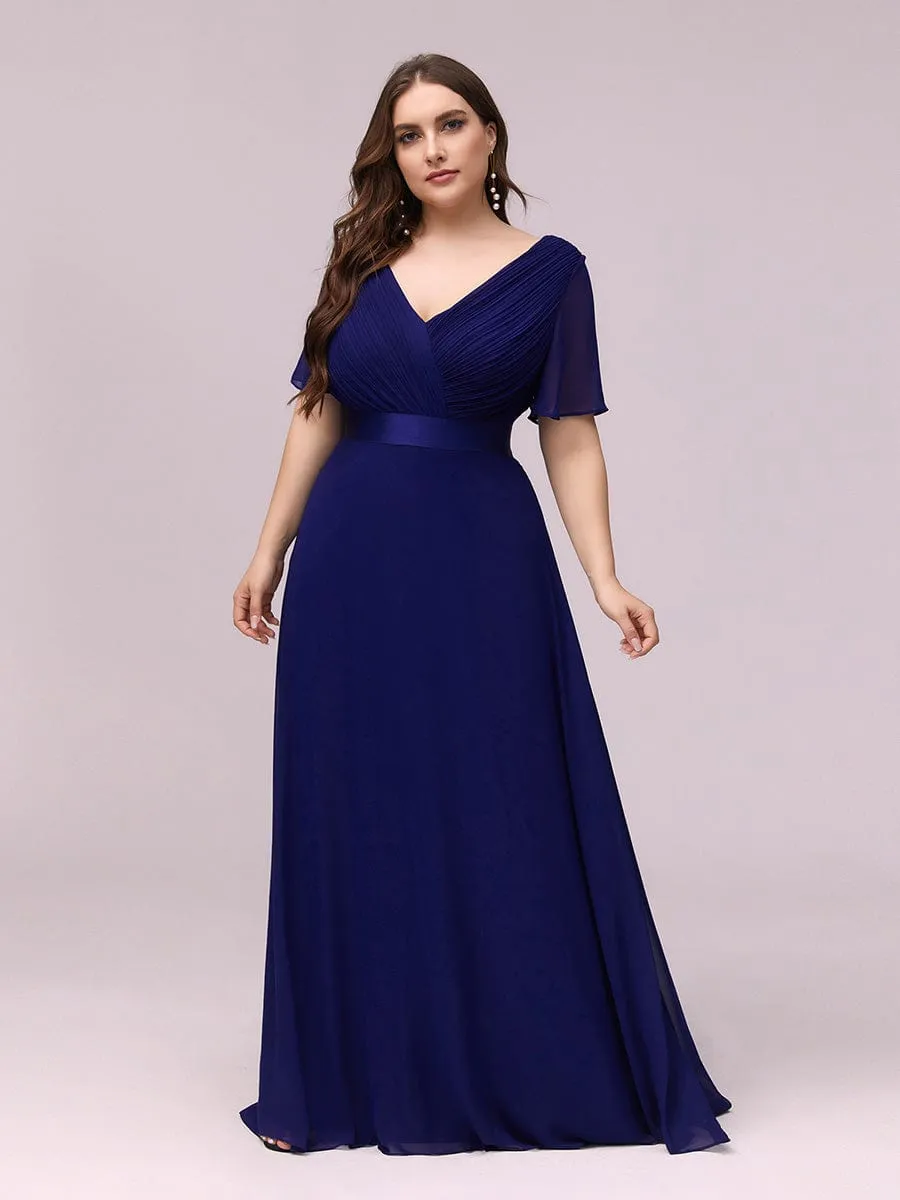 Monica | High Waist Maxi Chiffon Bridesmaid Dress with Short Sleeves