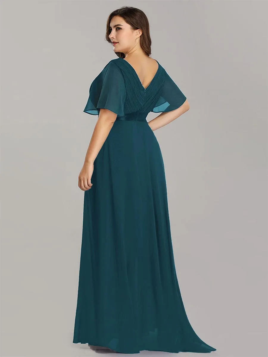 Monica | High Waist Maxi Chiffon Bridesmaid Dress with Short Sleeves