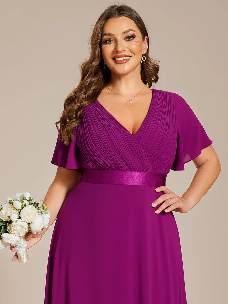 Monica | High Waist Maxi Chiffon Bridesmaid Dress with Short Sleeves