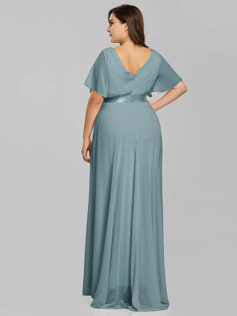 Monica | High Waist Maxi Chiffon Bridesmaid Dress with Short Sleeves