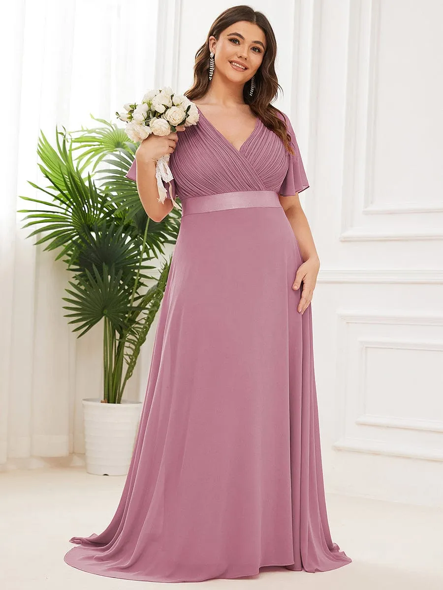 Monica | High Waist Maxi Chiffon Bridesmaid Dress with Short Sleeves