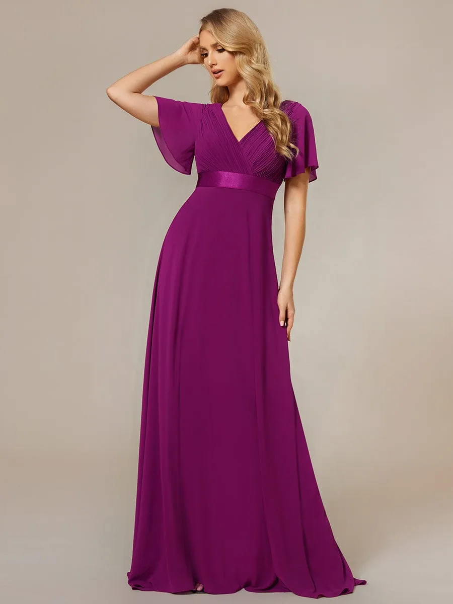 Monica | High Waist Maxi Chiffon Bridesmaid Dress with Short Sleeves