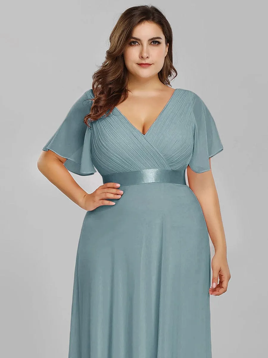 Monica | High Waist Maxi Chiffon Bridesmaid Dress with Short Sleeves