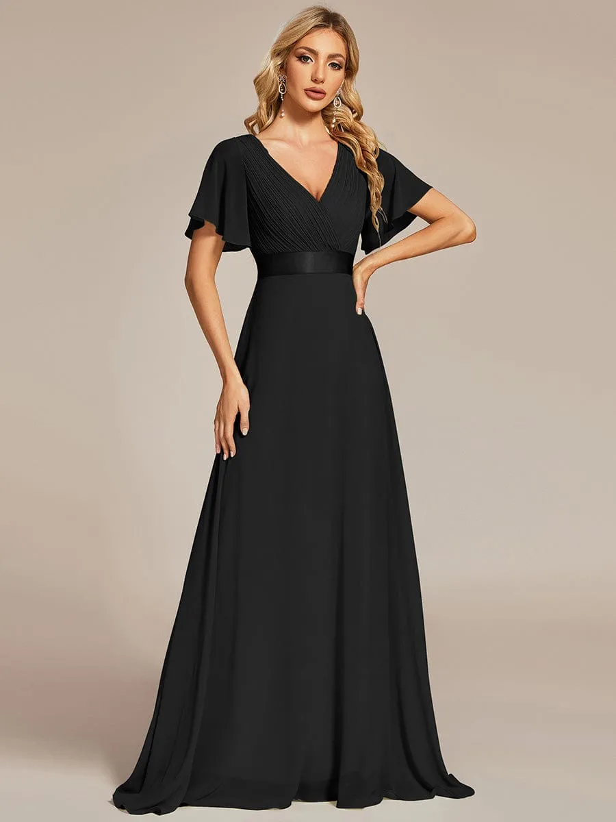 Monica | High Waist Maxi Chiffon Bridesmaid Dress with Short Sleeves