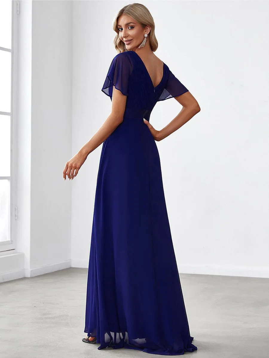 Monica | High Waist Maxi Chiffon Bridesmaid Dress with Short Sleeves