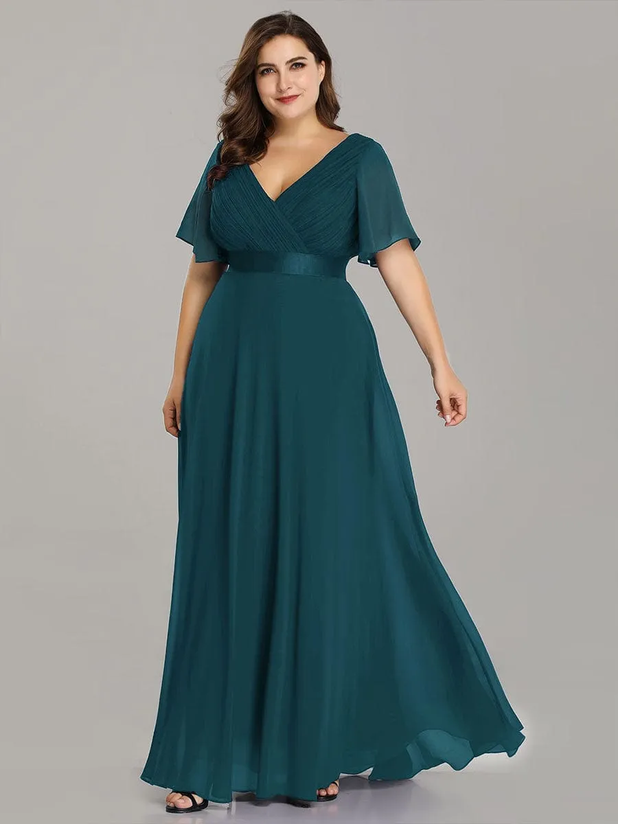 Monica | High Waist Maxi Chiffon Bridesmaid Dress with Short Sleeves