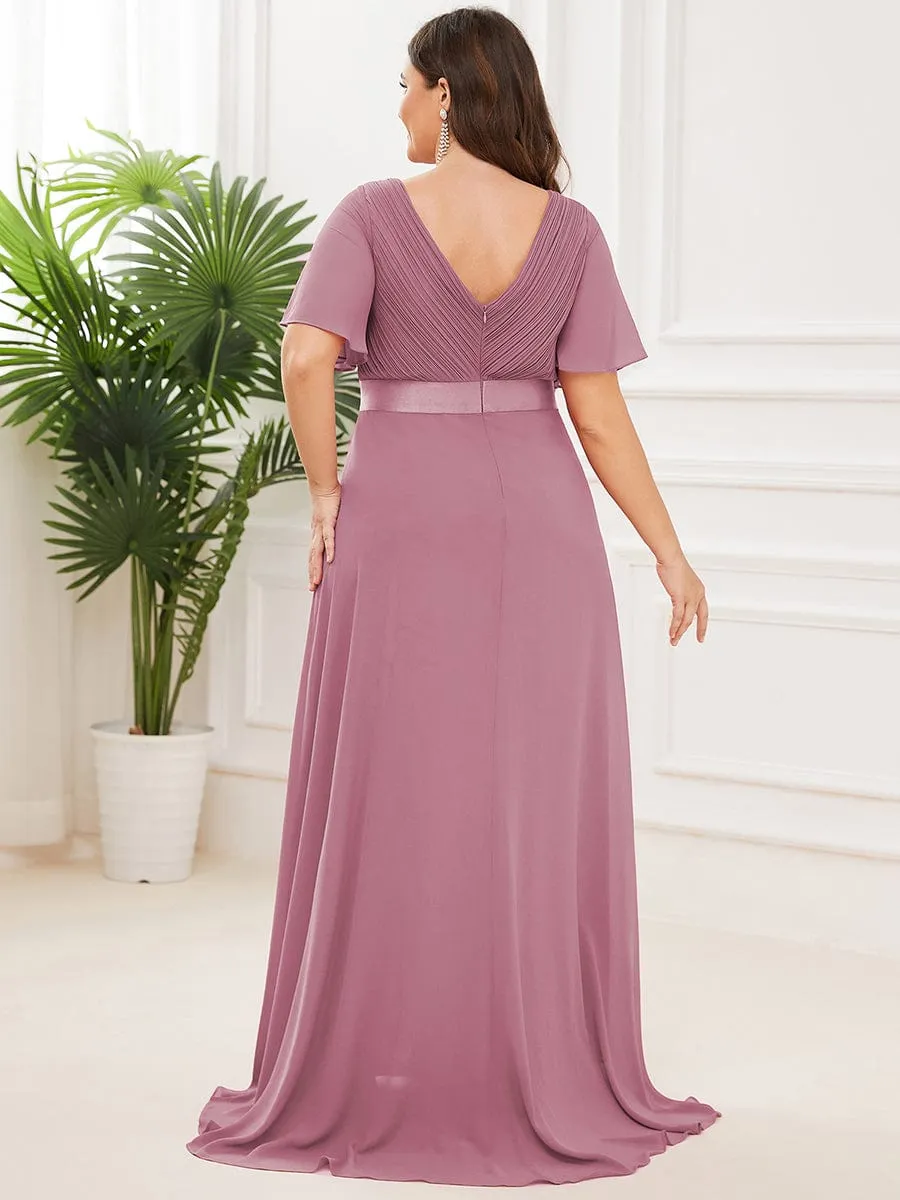 Monica | High Waist Maxi Chiffon Bridesmaid Dress with Short Sleeves