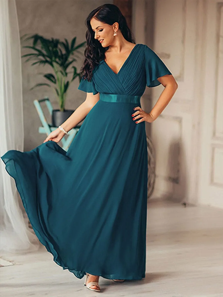 Monica | High Waist Maxi Chiffon Bridesmaid Dress with Short Sleeves