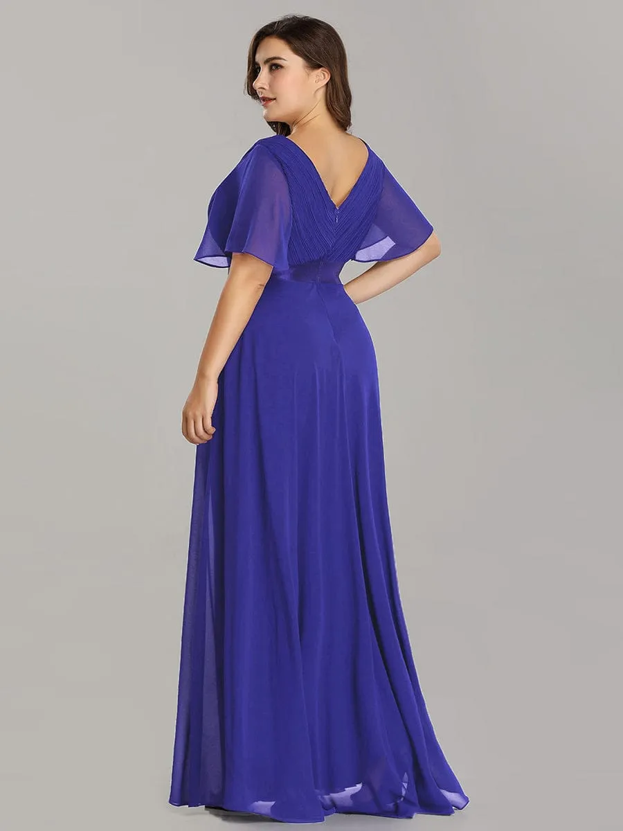 Monica | High Waist Maxi Chiffon Bridesmaid Dress with Short Sleeves