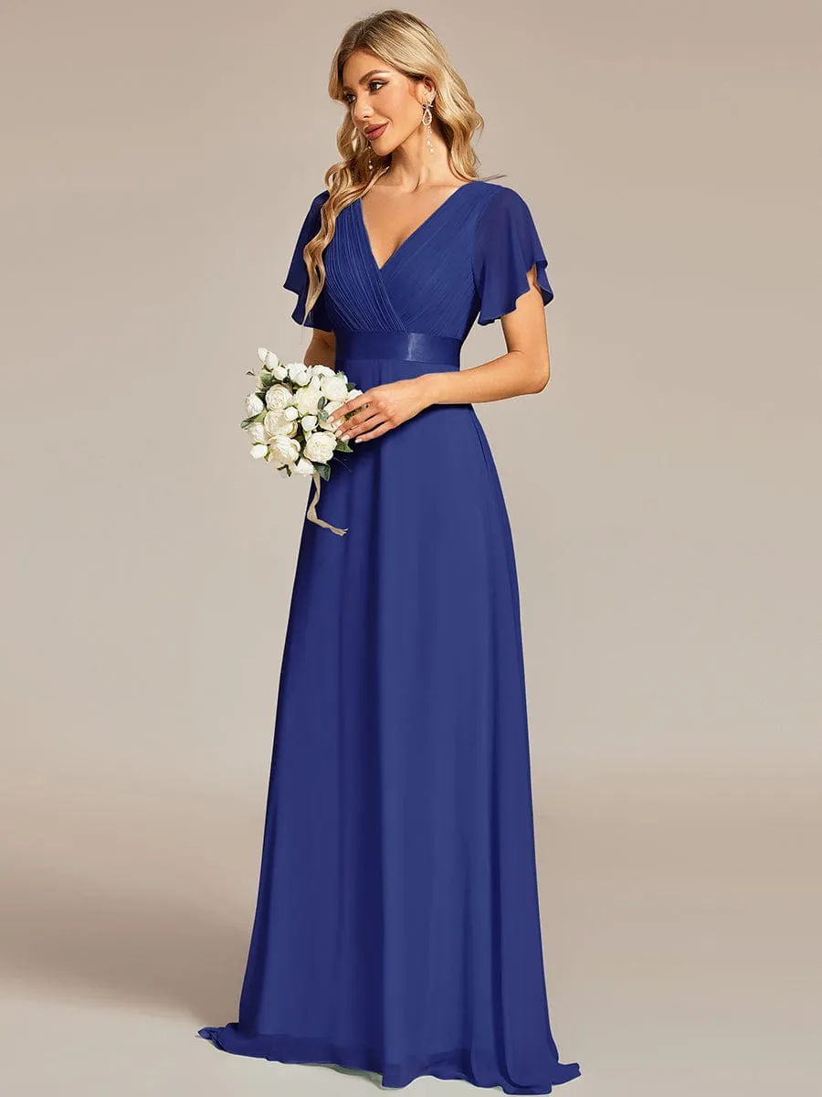 Monica | High Waist Maxi Chiffon Bridesmaid Dress with Short Sleeves